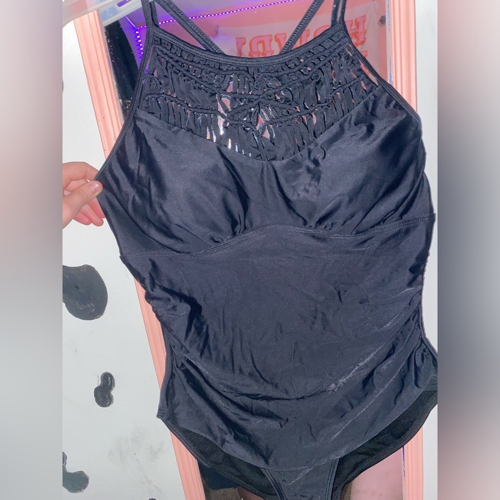 black one piece halter top bathing suit size M